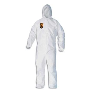 BIB OVERALLS | KleenGuard KCC 49117 A20 Elastic Back Cuff and Ankles Hooded Coveralls - 4 Extra Large, White (20/Carton)