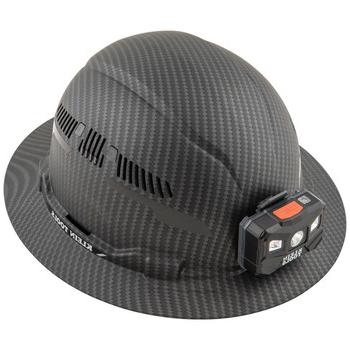 HARD HATS | Klein Tools 60347 Premium KARBN Pattern Class C, Vented, Full Brim Hard Hat with Rechargeable Lamp